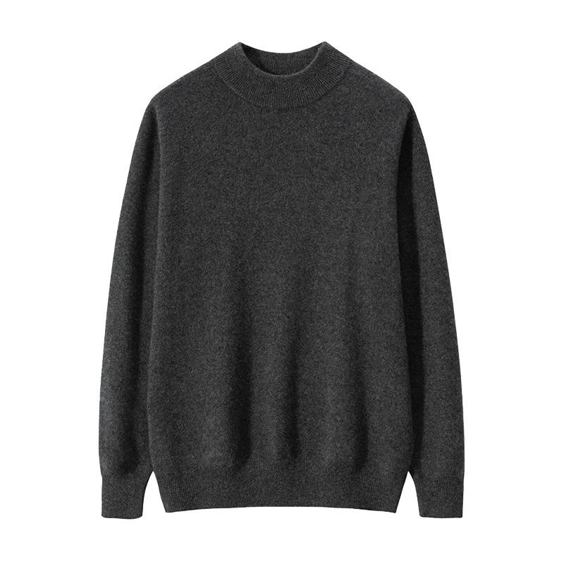 Men's Plus Size Cashmere Pullover: Autumn & Winter Solid Color Half-High Neck Knit Sweater for Business
