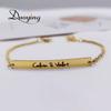 Qiuhan  Stainless Steel Men's Classic Geometric Gold Plated Personalized Engraved Name Chain Link Bar Bracelet for