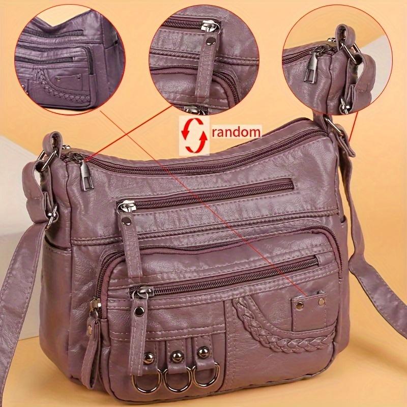 Market-4 Vintage PU Crossbody Tas, Retro Multi-laags Schoudertas, Dames Mode Handtas & Portemonnee, Dames Werk Reizen Messenger Bag paars