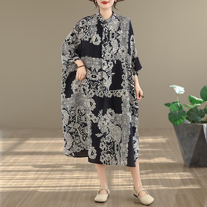 DIMANAF New 2026 Women Plus Size Spring Summer Beach Long Dress Lady Loose Oversize Maxi Floral Print Cotton Vintage Black