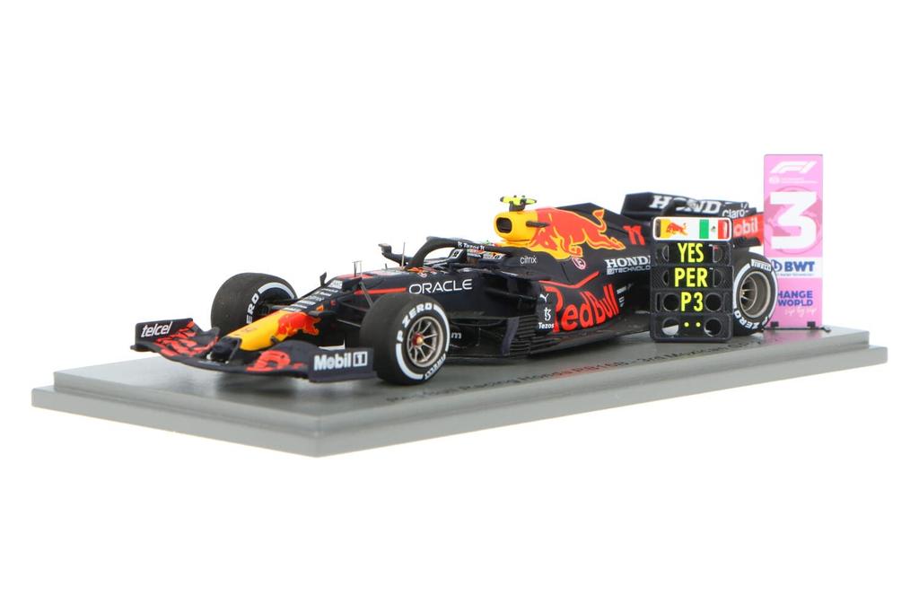 Spark Red Bull Racing Honda RB16B 2021 F1 Mexican GP 3rd place Perez board included 1/43 #11 S. No.3