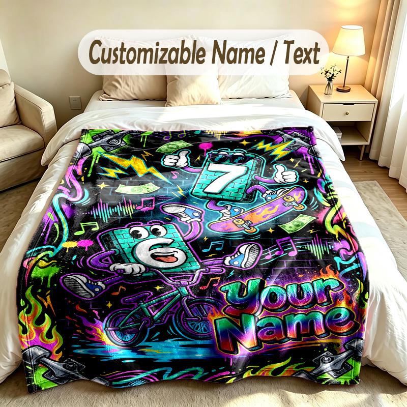 Vintage Retro Theme Custom Blanket Personalized Name & Text Customized Soft Warm Throw Blanket Home Decor