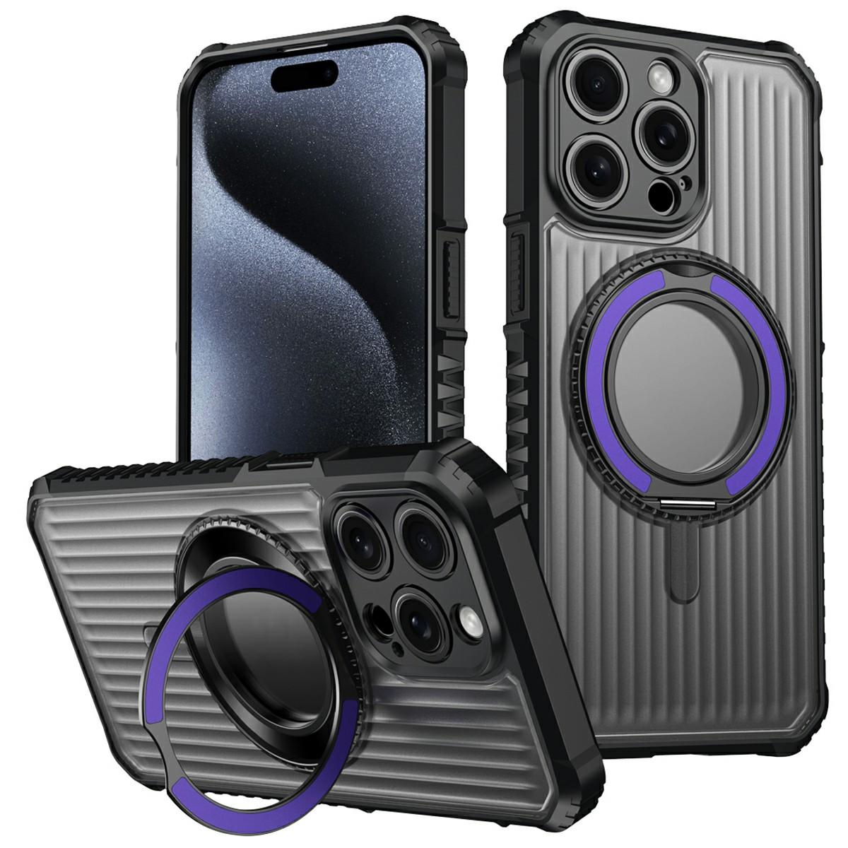 

Для iPhone 14 Pro Магнитный чехол с подставкой PC+TPU Задняя крышка для телефона Dark Purple