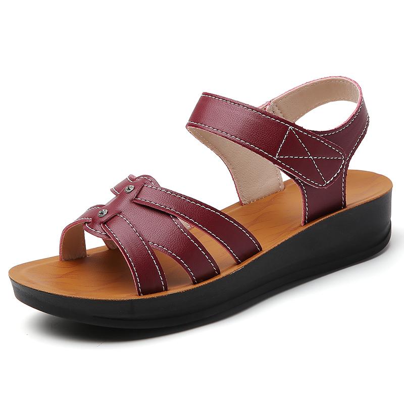 Fashion Mother Sandals Summer Soft Soled Middle-aged and Elderly Non-slip Work ShoesWedges Flat Grandma Shoes To Wear Outside
