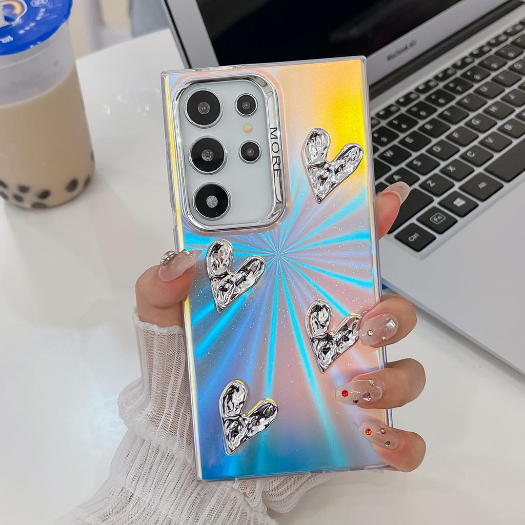 Suitable for Samsung S25ultra Mobile Phone Case S24Plus Three Dimensional DIY Love Heart A16 Electroplated Laser Hard Case