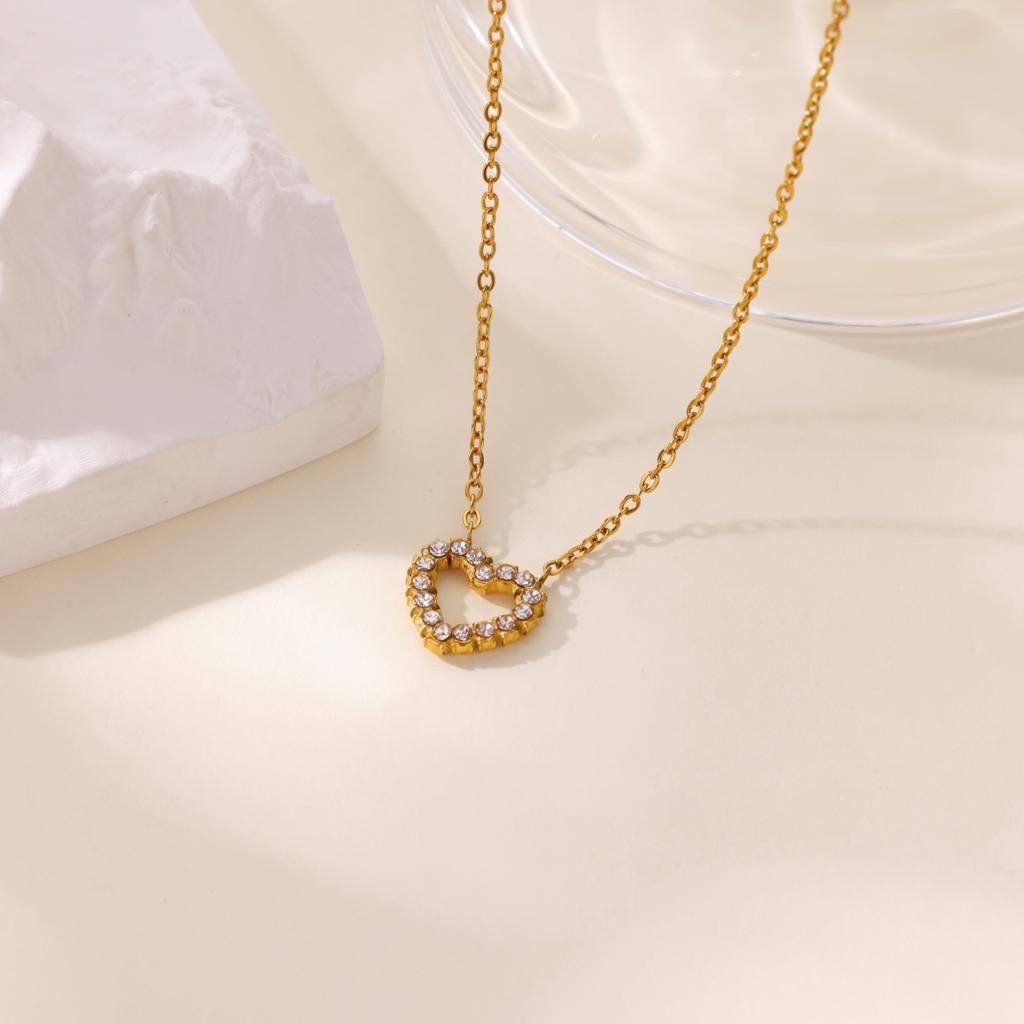 Zircon Heart Necklace For Women Girls Gold Color Exquisite Heart Pendant Necklace Charm Collares Jewelry Christmas Gift