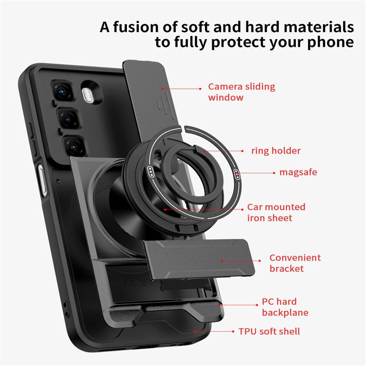 For Infinix Hot 60i Hot 60 Smart 10 Tecno Pop 10 Spark Go Lens Sliding Window Cover Car Magnetic Ring Double Bracket Phone Case