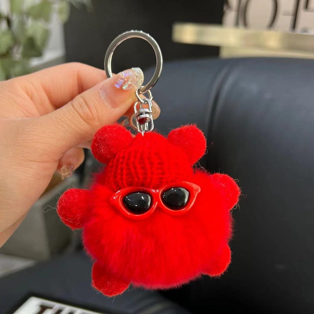 Imitation Plush Pendant Cartoon Coal Ball Key Bag Plush Doll Pendant Keychain Cute Solid Color Accessories