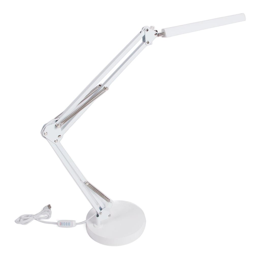 Swing Arm Desk Lamp USB Folding Eye Caring Multi Joint LED Table Lamp with Round Base White