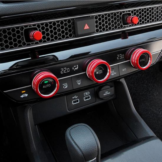 Car Dashboard Console Knob Red Trim Cover 7pcs For Honda Civic