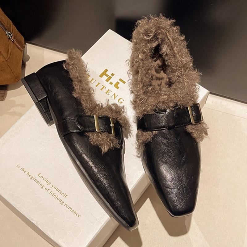 Women Fur Heeled Shoes 2025 Winter Fashion Comfortable Shoes Designer Classical New Trends Soft Pumps Snow Zapatillas De Mujer