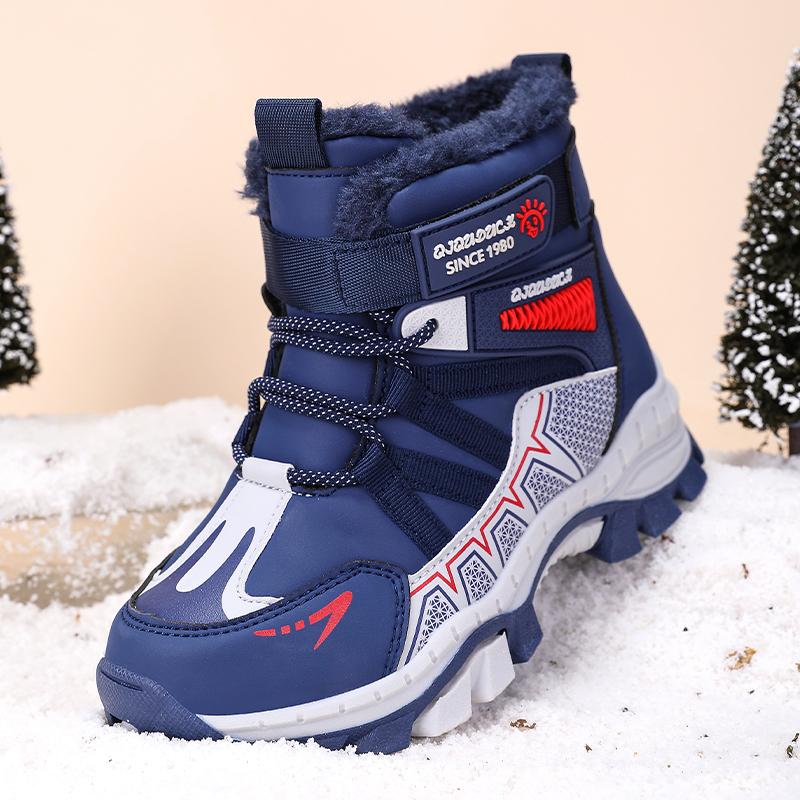 30-40 Children's Winter Large Size Fashionable Outdoor Velcro High Top Plush Warm Cotton Boots Snow Boots