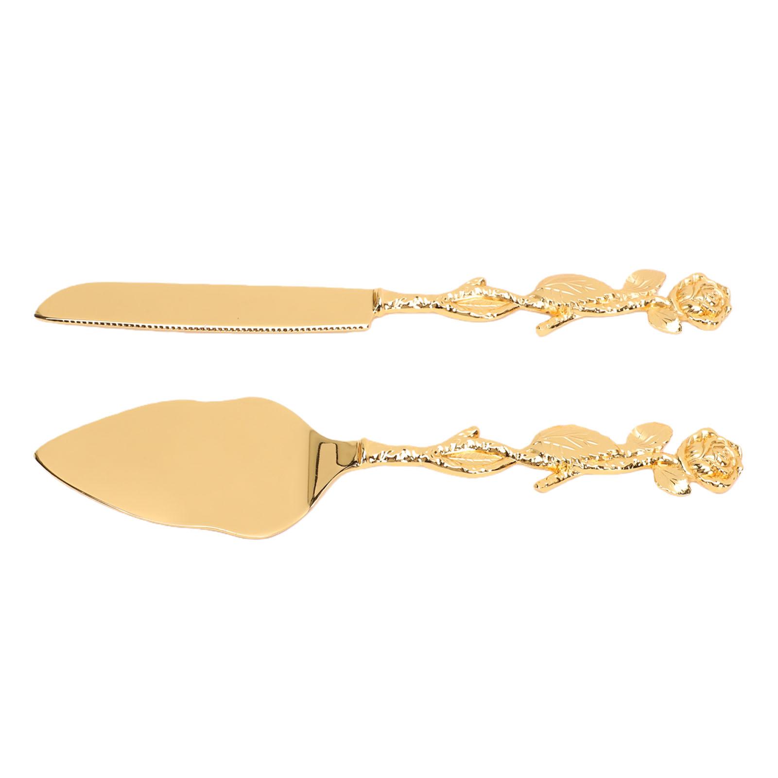 

Cake Cutting Set European Golden Ergonomic Rose Handle Comfortable Grip Cake Pie Pastry Server Set