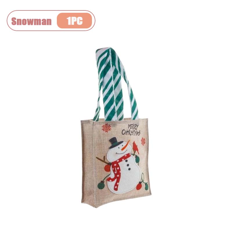 

1-10PCS Christmas Burlap Gift Bags with Cartoon Santa and Snowman Design Handheld Candy Bags Party Favor Bags Christmas Supplies As Shown