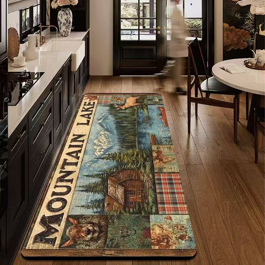 's New Retro Kitchen Floor Mat, Soft And Anti-Slip, Bathroom Door Carpet, Corridor Floor Mat, Home Decoration