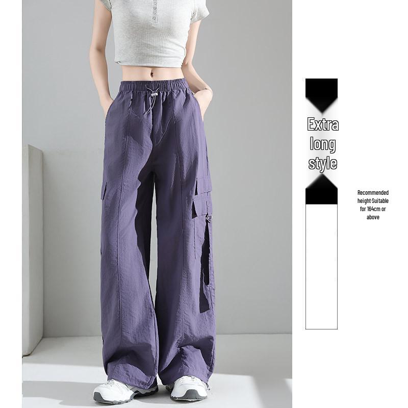 Women's High Waist Purple Parachute Jumpsuit - 2025 Loose Fit, Quick-Dry Ice Silk Hiking Pants
