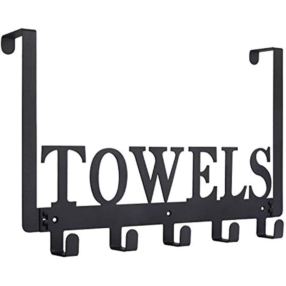 Heavy Duty Over Door Towel Rack 5/6/8 Hooks No Drilling, Black Metal Wall Mounted Organizer for Bathroom Kitchen Bedroom, Space Saving