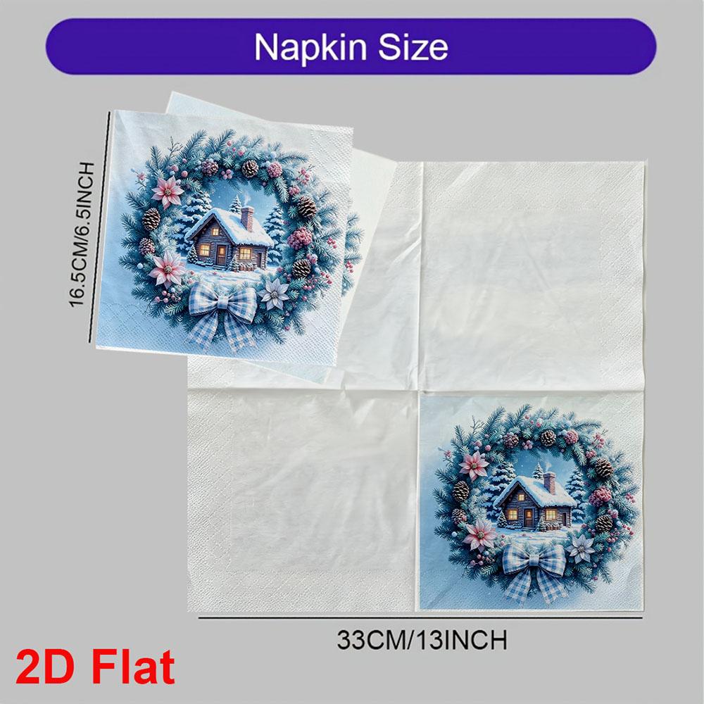 20pcs Disposable Napkins with Christmas Wreath Pattern Print for Wedding,Parties,and Daily Use for Thanksgiving Fall Christmas Table Decoration
