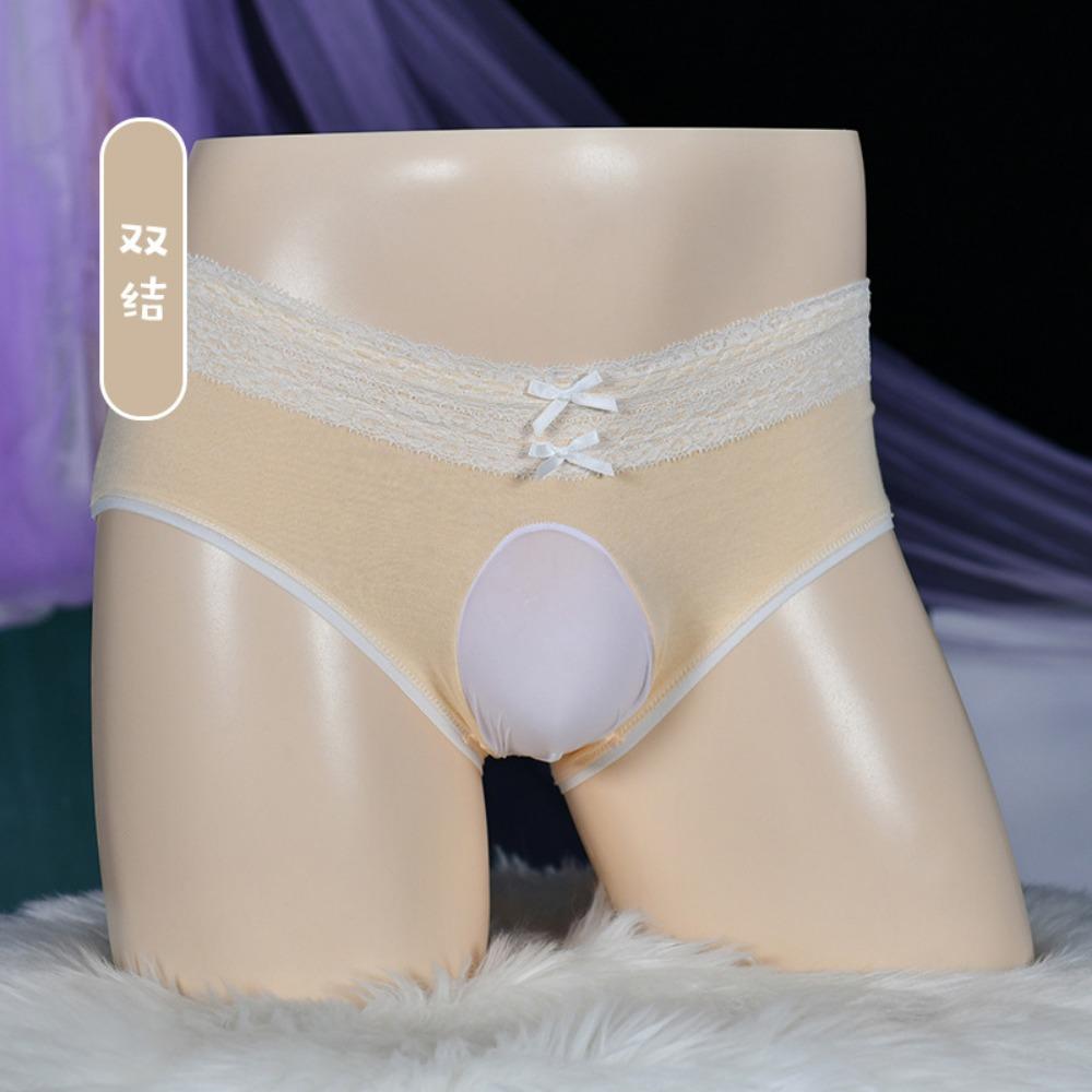 Qinghe Men's Egg-wrapped Briefs, Sexy Lace-edged Bows, Cute Shorts, Dummy Women's Boss Men's Underwear