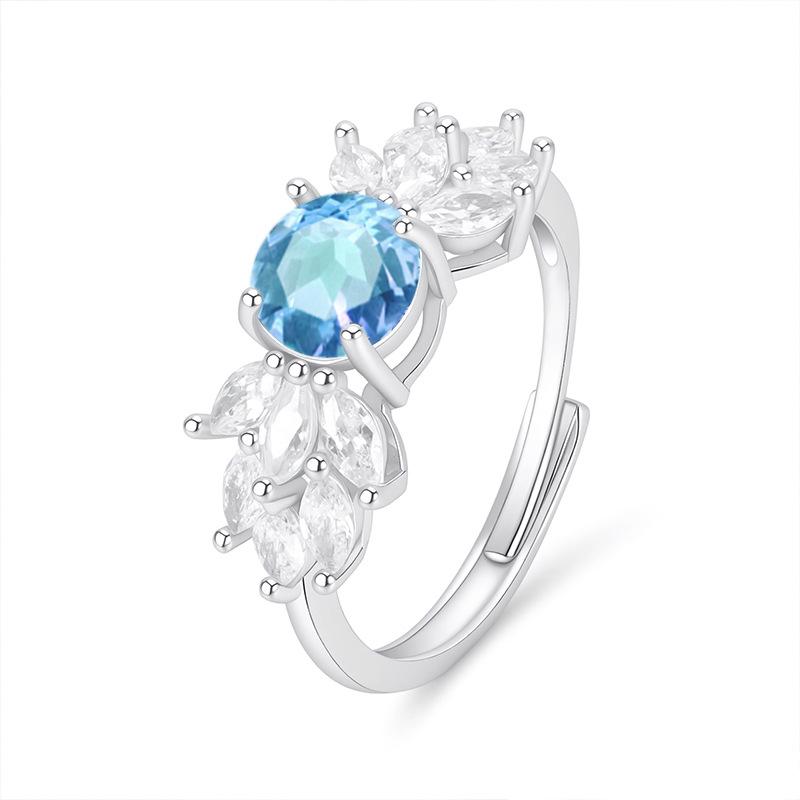 S925 Sterling Silver Ring Full Paved Natural Garnet/Olivine/Crystal Adjustable Jewelry for Women
