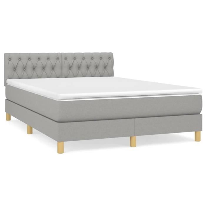 3140849 vidaXL Divan Bed with Mattress Light Grey 140x190cm Fabric