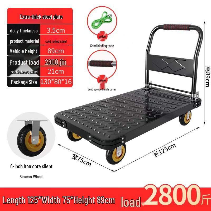 Silent Foldable Handcart Trolley with Swivel Wheels - Heavy-Duty Flatbed Truck
