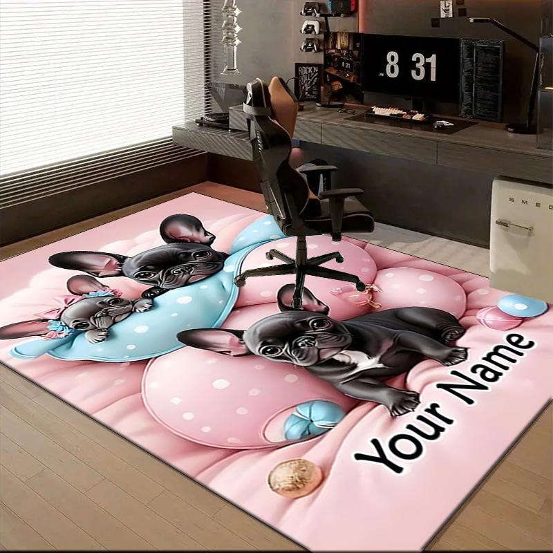 1PC Custom Name Puppy Dreams Pink Theme Floor Mat Ideal for Living Room, Game Rooms, Office, Bedroom,Floor Mat Playful Design