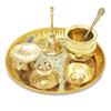 BENGALEN Brass Pooja Thali Set 6 Inch Puja Thali with Pital Plate Kalash Spoon