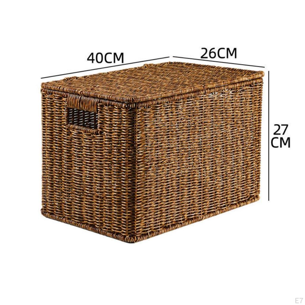 Lidded Storage Box Rigid Woven Rectangular for Bedroom, Living Room