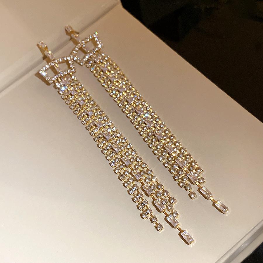 Zircon Inlaid Square Tassel Earrings Luxury Design