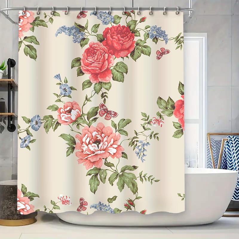 

Vintage Floral Bath Shower Curtain Home Decor Waterproof Fabric Printing Modern Design Bathroom Decoration 180Cm High Quality Cu W60H190(CM)-1 Pcs