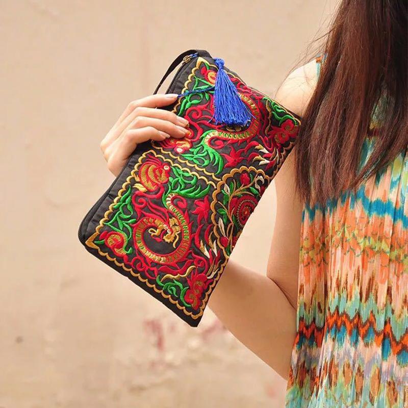 Ethnic Style Envelope Bag For Women Handbags Female Phone Purse Retro Fashion Embroidered Wristlet Bags Wallet Sac À Main