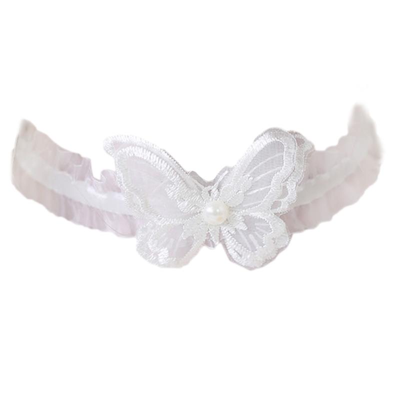 Girls Ruffles Lace Necklace with Pearl Chain Pendant Ribbon Bows Earrings Hair Clips Handmade Lolita Hair Ornaments