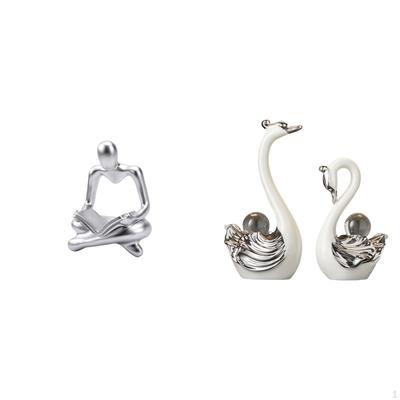 Imaginative Swan Porcelain Figurine Abstract Thinker Sculpture Craft for Living Room Bedroom Desktop