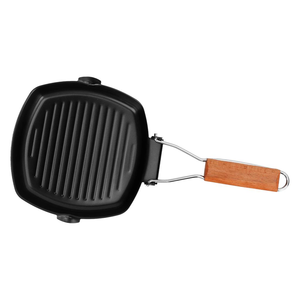Frying Pan Folding Non Stick Portable Anti Scald Wooden Handle Steak Pan for Cooking Camping Dining
