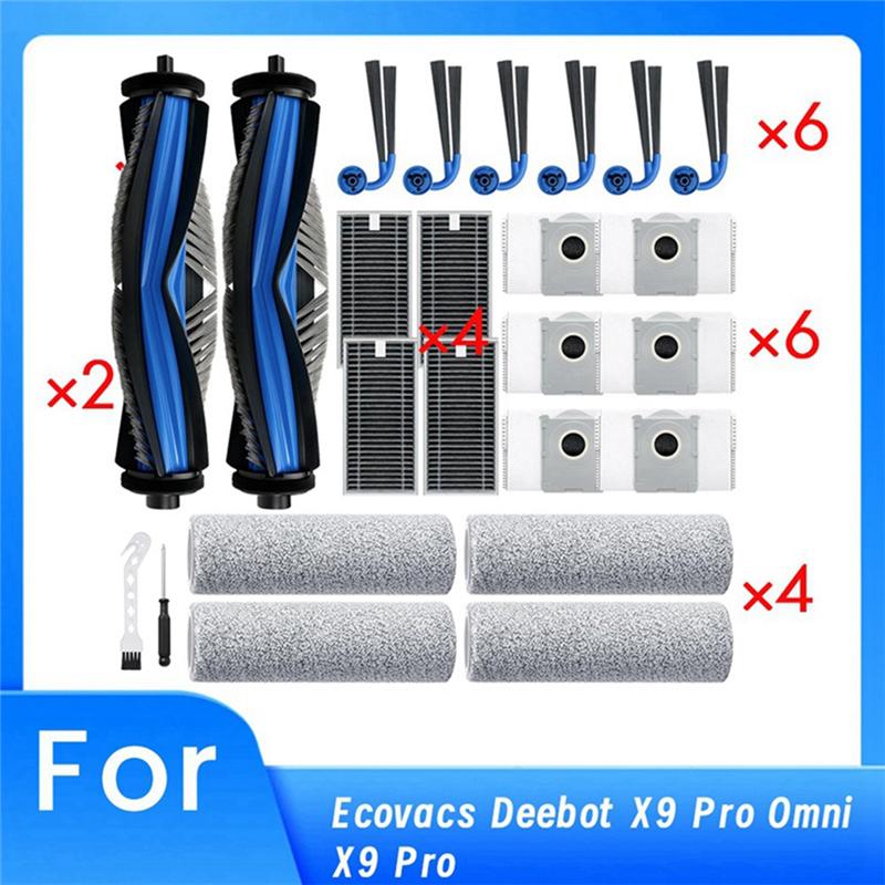 A78E-24 Pcs For Ecovacs Deebot X9 Pro Omni X9 Pro Vacuum Robot Main Side Brush Mop Filter Dust Bags