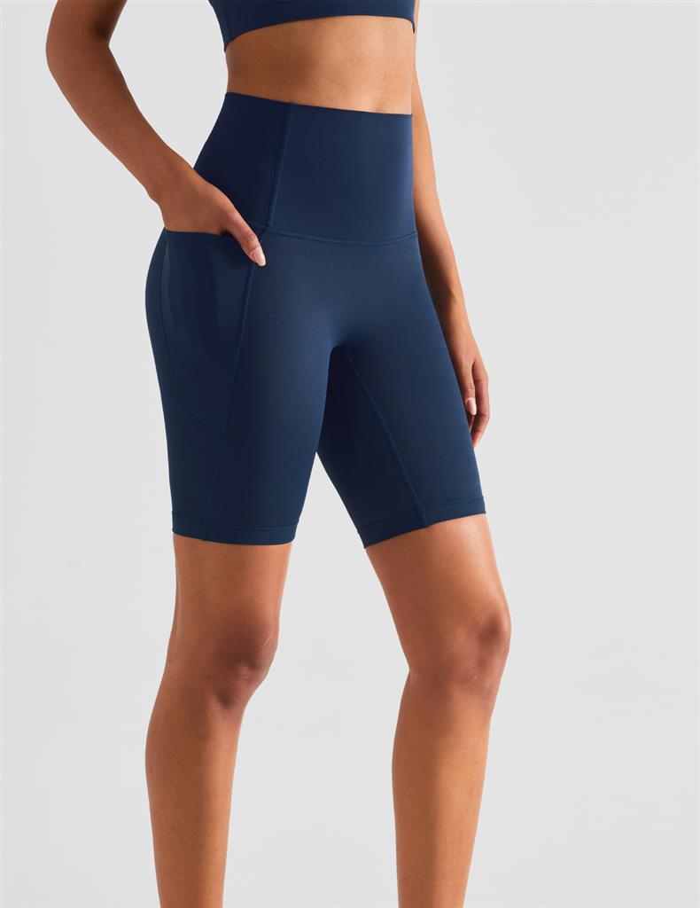 Pantaloncini da Yoga a Vita Alta Color Pesca con Tasche – Senza Cuciture, Vestibilità Comoda per Donna