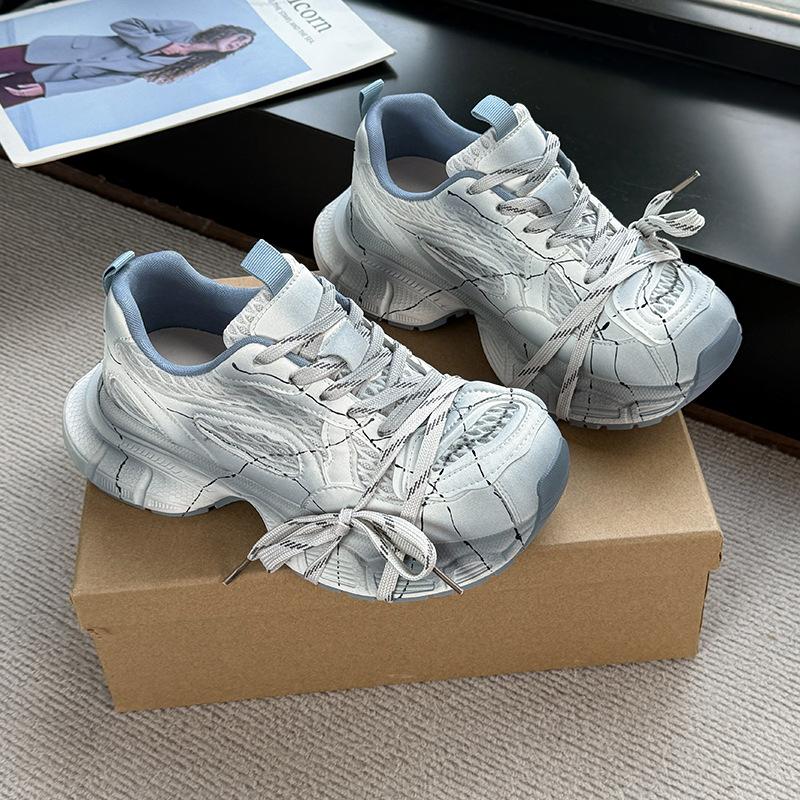 

Ретро полированные граффити платформа папины кроссовки женские новые повседневные туфли на платформе универсальные сетчатые кроссовки 40 синий