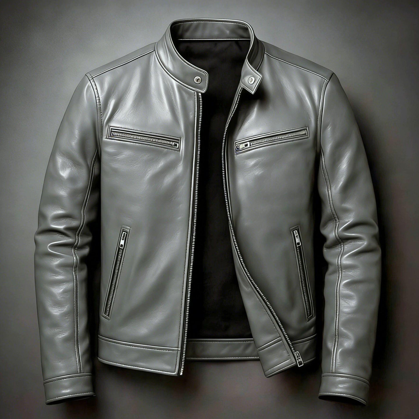 Mens Slim Fit Stand Collar Pu