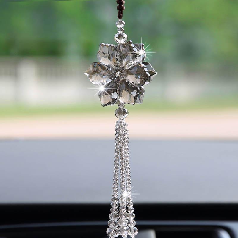 High-End Crystal Car Rearview Mirror Pendant - Stylish Women's Ornament