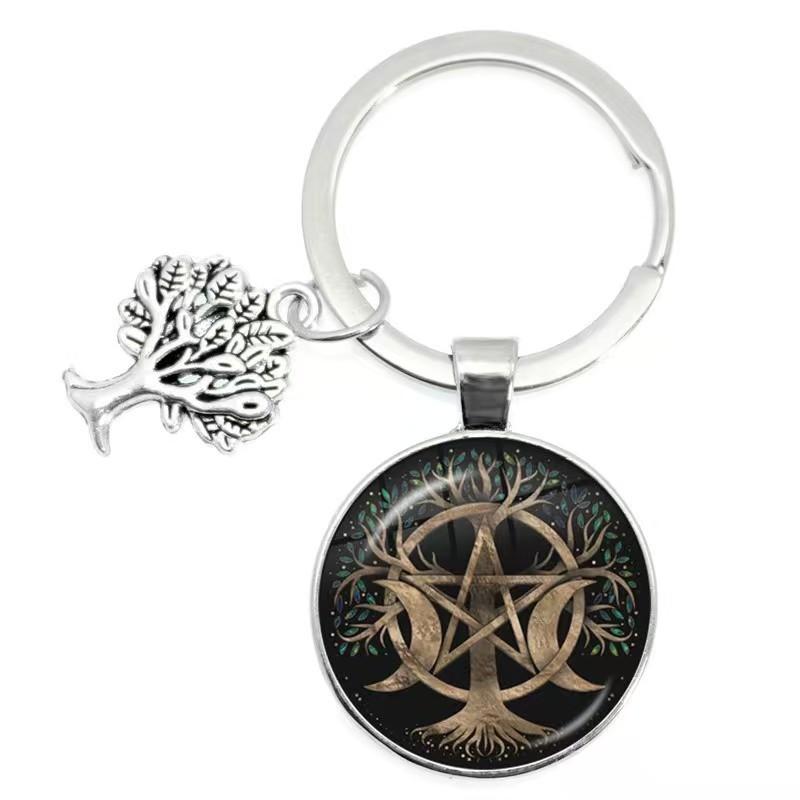 Tree Of Life Glass Keychain With Silver Alloy Accent For Everyday Use And Gift Ideas