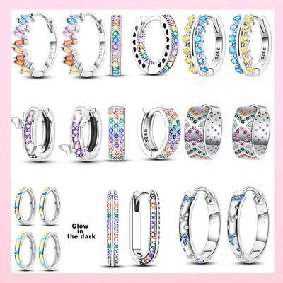 Original Design 925 Sterling Silver Earrings Colored Double Hoop Earrings Women Fashion High Quality Zircon Jewelry Gift
