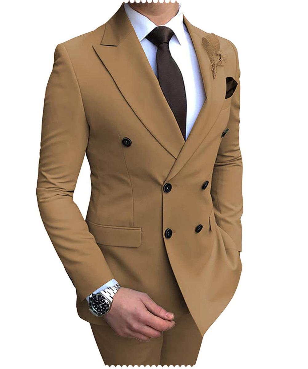 Men`s Double-Breasted Casual Business Suit, Two-Piece