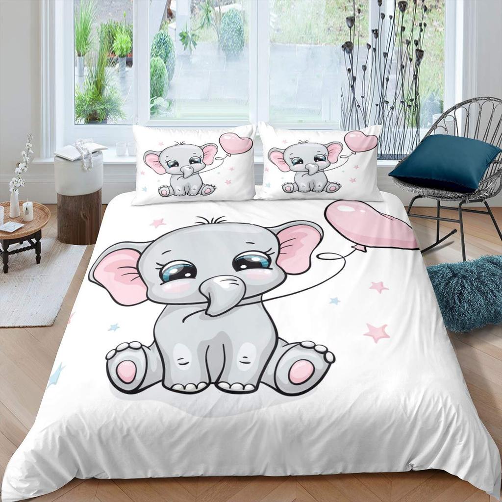 Elephant Duvet Cover Sets for Kids Queen King Twin Size Lightweight Down Room Decor 2 Pillowcases 1 Comforter Cover No Comforter