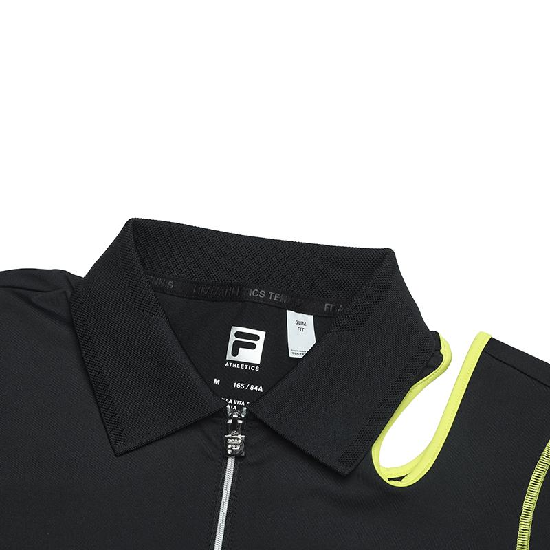 FILA Athletics Tennis Series Knitted Logo Comfortable Casual Slim Fit Tennis Polo Shirt Women tops Deep-Black A11W523117F-BK