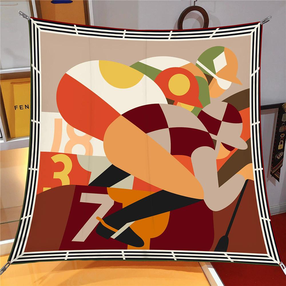 90cm Twill Silk Scarf Lady Shawl Ski Racing Printed Square Scarves Women Hijabs Bandana Foulards Neckerchief