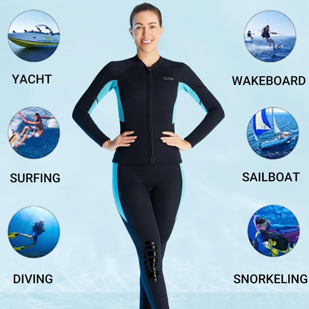 Wetsuit Topper Wet Jacket Neoprene Wetsuit Top Jacket Women Long Sleeve Fishing Surfing Diving Wet Top SUP Bodyboard Marine Sports L Size Women's
