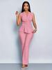 New Spring Summer Women's Two Piece Set Elegant Slim Fit V-Neck Sleeveless Irregular T-Shirt Wide Leg Pants Outfit