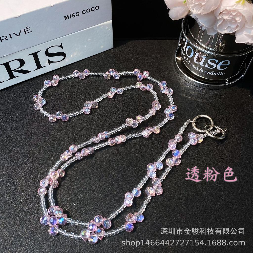 Phone Chain Crossbody Crystal Beads Long Chain Can Be Carried on Back Simple Shoulder Handmade Chain Ins Water Drop Beads Bag Hanging