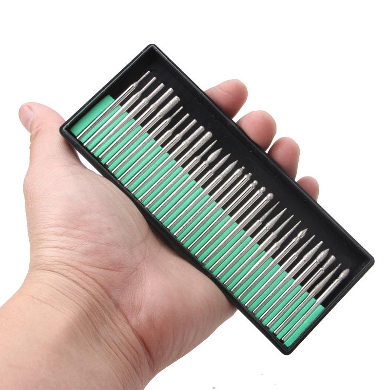 Diamond Grinding Needle Set for Wood & Jade Carving – 30 Electroplated Pieces